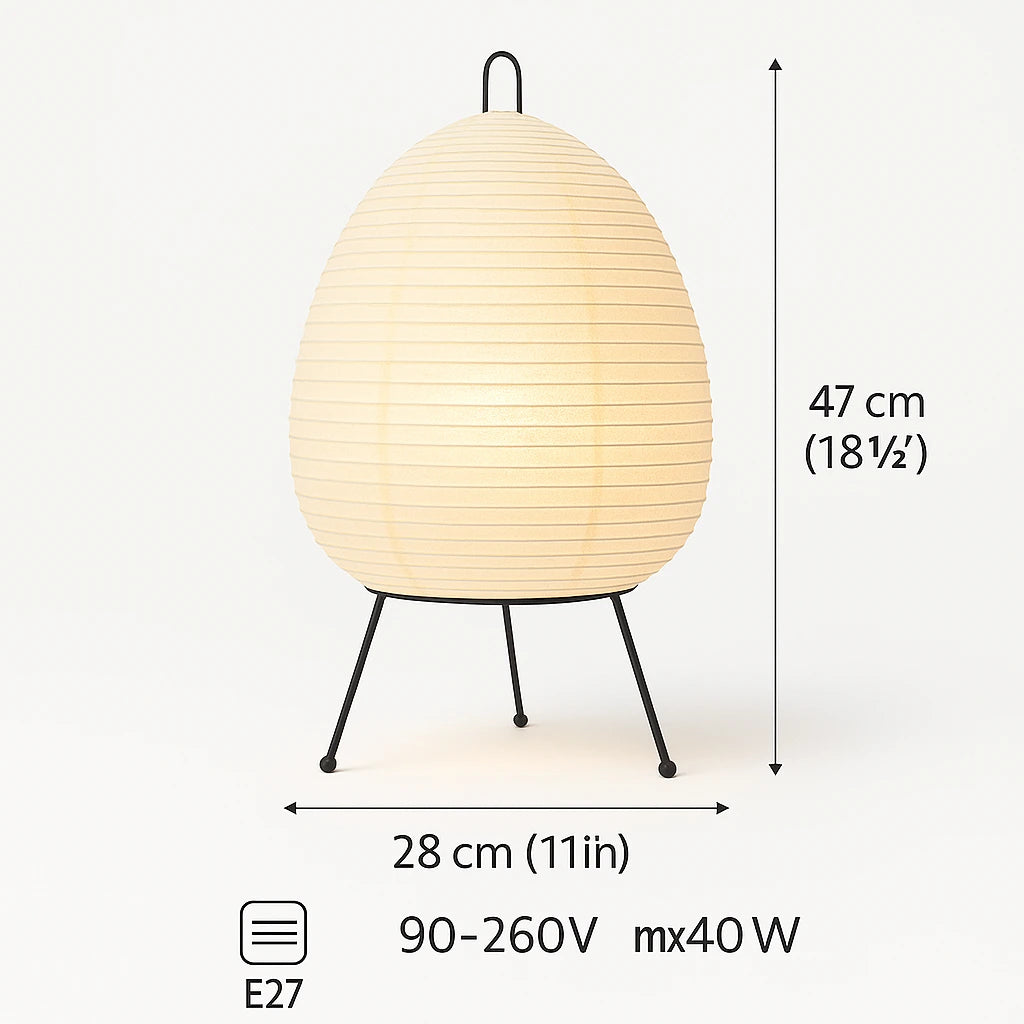 Lummero - table lamp with dimensions and power rating on a white background